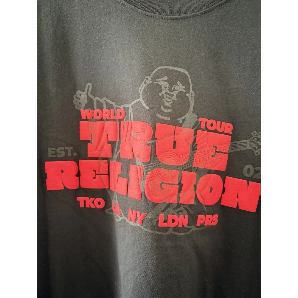 NWT True Religion World Tour Puff Print Graphic T-Shirt Jet Black Size Small